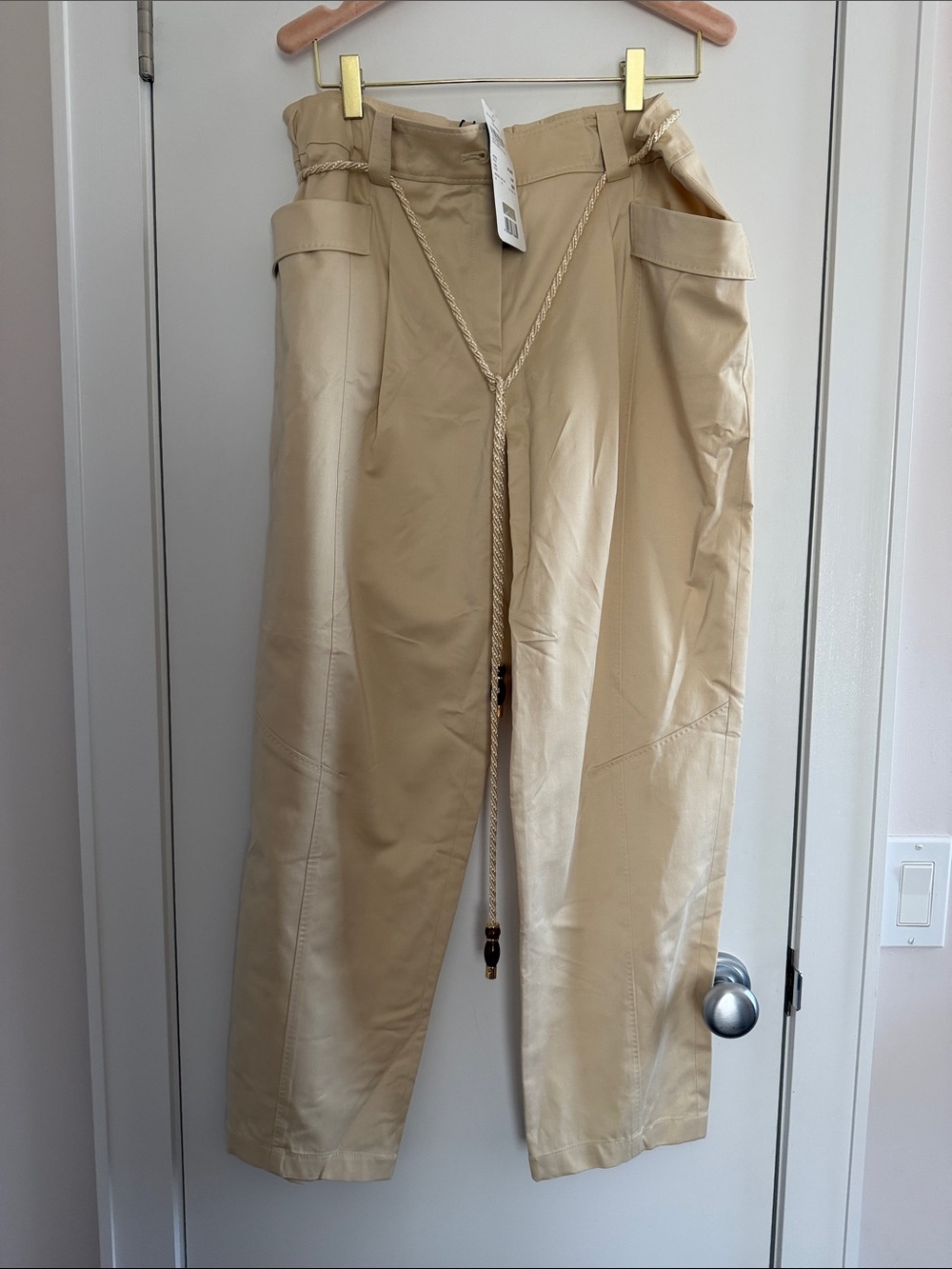 Escada Cream Cargo high rise Trousers Rope Drawstring size 44